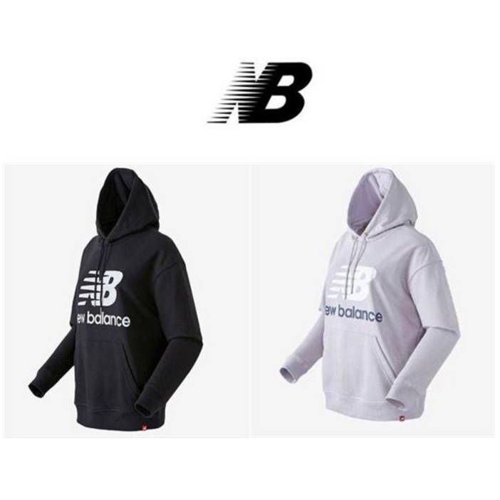 뉴발란스 에센셜 스택드 로고 오버후드티 NBN0C4S012 라이트퍼플 블랙