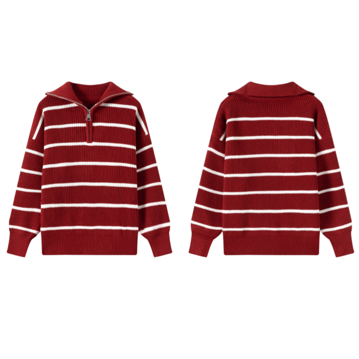 하와즈 스트라이프 니트 반집업 하이넥 스웨터 주니어 가을 겨울 니트상의