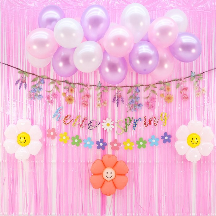 파티짱 스프링 봄 가랜드 풍선 세트 유치원 어린이집 장식 소품, 1개, 풍선 커튼 세트핑크플라워패턴