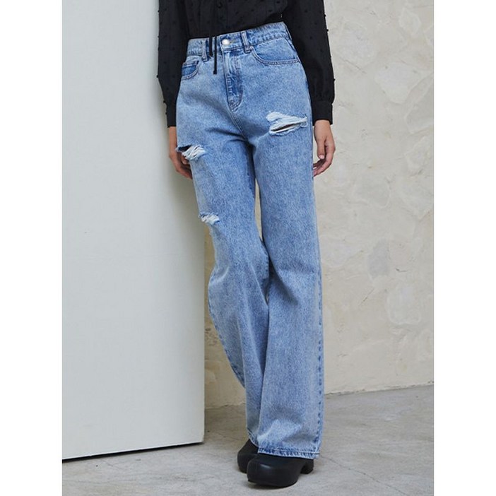 에고이스트 라이트 인디고 디스트로이드 NON SPAN 데님팬츠 EQ3ODP01