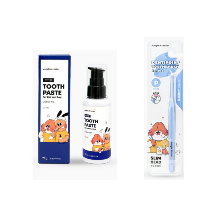 정글몬스터 냥치멍치 바르는치약  초극세사모 덴티소프트 칫솔P 세트