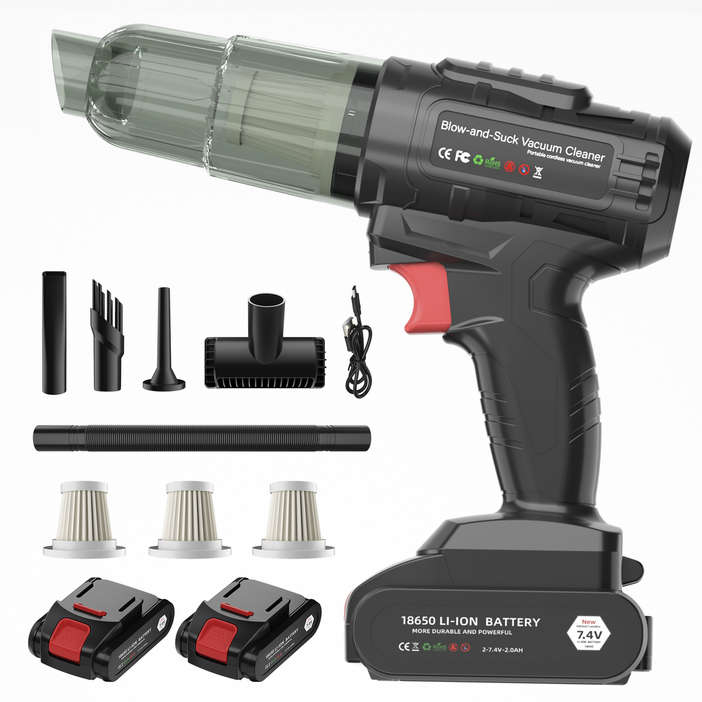 Voltmate 16000Pa 2단 조절 BLDC 강력 무선 리튬 배터리 핸디 차량용 청소기 LED 조명 배터리 잔량 표시 TypeC 포트, 블랙