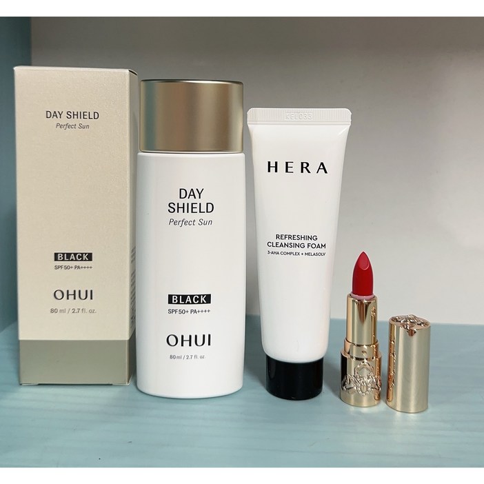 OHUI 오휘 선크림 선블랙 대용량 80ml, 헤라 클렌징 폼 50ml 증정 , 더퍼스트 립스틱 레드 미니 1.3g 증정 ,당일발송, 1개, 80ml