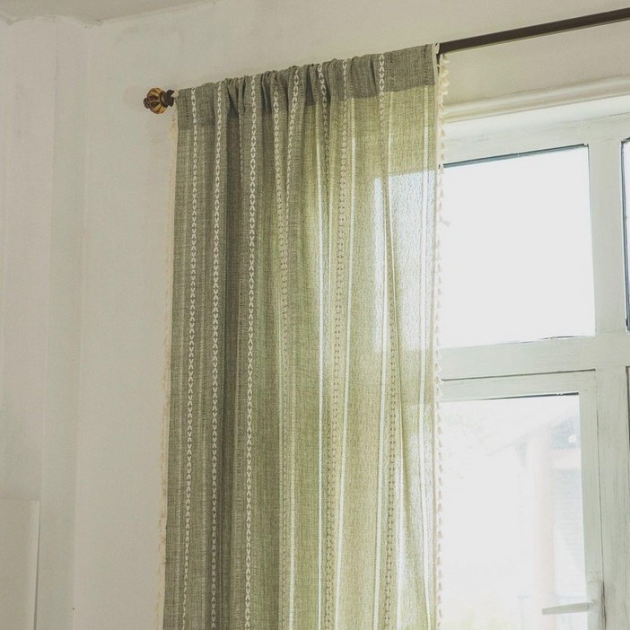 블루 자수 빈티지커튼커튼 린넨 거실 160x132cm