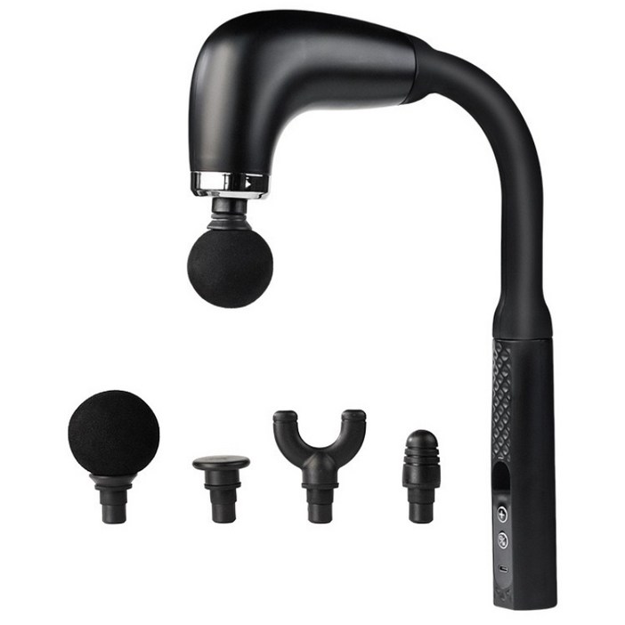 AOSS 진동 핸디 마사지건 강력 진동 갈고리형 휴대용 무선 안마기, 블랙