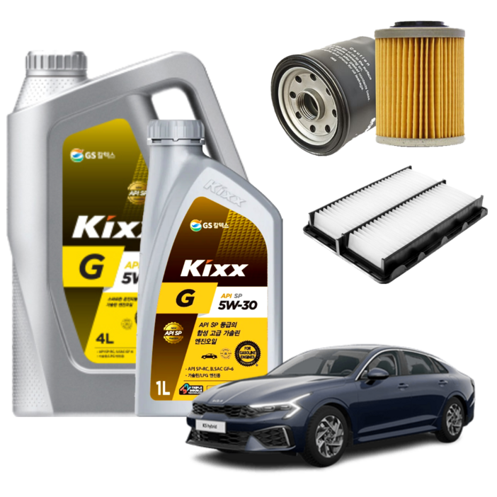 K5 DL3 2.0 가솔린 LPG LPI 엔진오일세트 킥스G 에어필터 오일필터, 5L, 5w30, 1세트