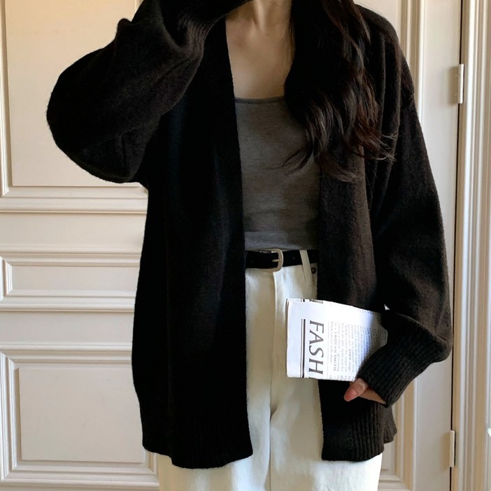 모이로브 니트 가디건 여성 브이넥 오버핏 루즈핏 간절기