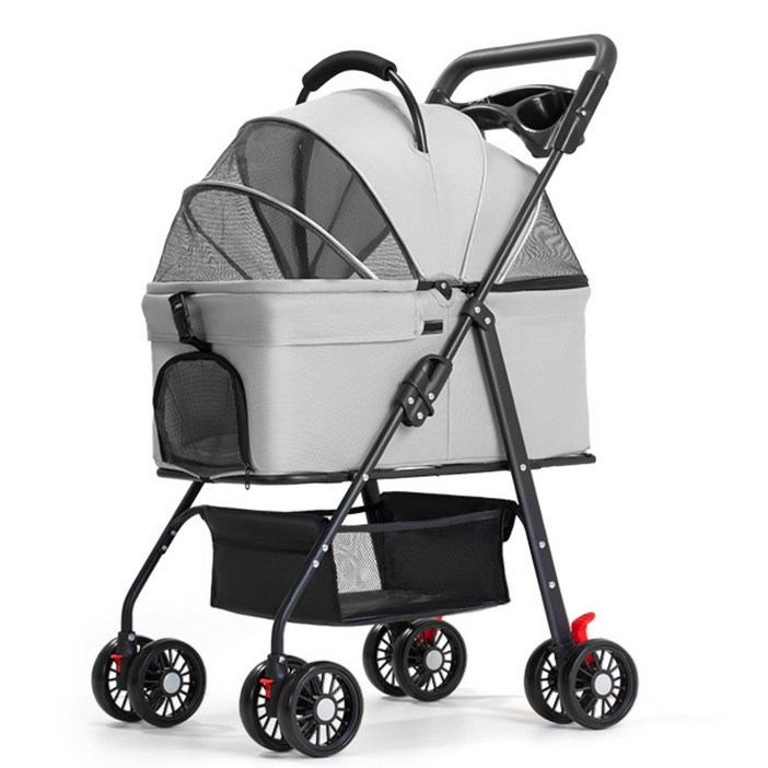 접이식 분리식 반려동물 이동 카트 강아지유모차, 그레이, 1개