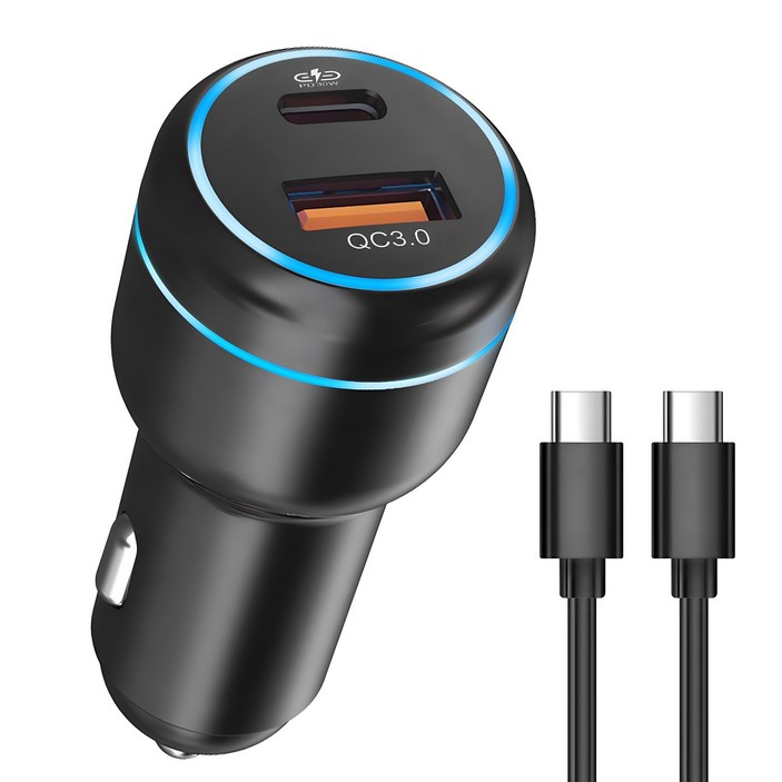 홈플래닛 PD 3.0 48W 2포트 차량용 시거잭 고속 충전기  C to C 충전케이블 세트