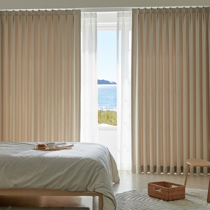 홈인홈 이지워시 높이조절 뉴린넨 사계절 암막 나비주름 커튼 2p 세트