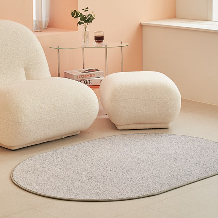 스칸디앤홈 먼지없는 크림투톤 단모 러그 거실 카페트 타원형