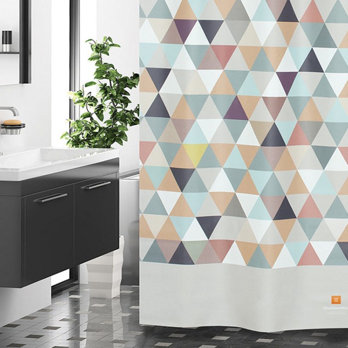 원세븐나인 노르딕패턴솔리드 패브릭 샤워커튼 1800mm x 1880mm, 1개, 멀티(혼합)컬러