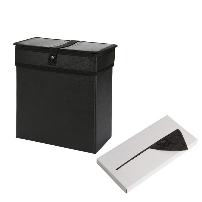 차량쓰레기통 케이엠모터스 알라딘 차량용 쓰레기통 II 덮개형 블랙 + 비닐 봉투 50p 세트, 1세트