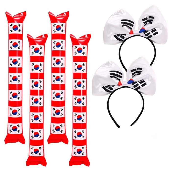 파티쇼 태극기인쇄 응원용 막대풍선 2p x 2개 + 점보 태극기 머리띠 2p 세트, 혼합색상, 1세트