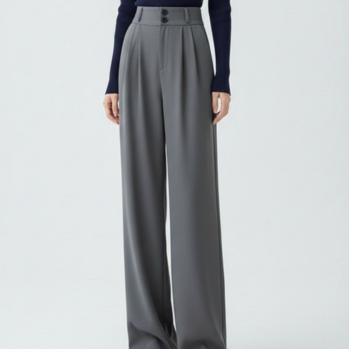 마켓피아 여성용 와이드핏 투버튼 슬랙스