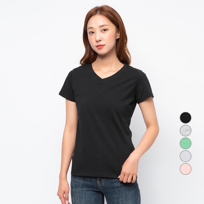 캐럿 여성용 브이넥 반팔 티셔츠 캐럿 여성용 브이넥 반팔 티셔츠