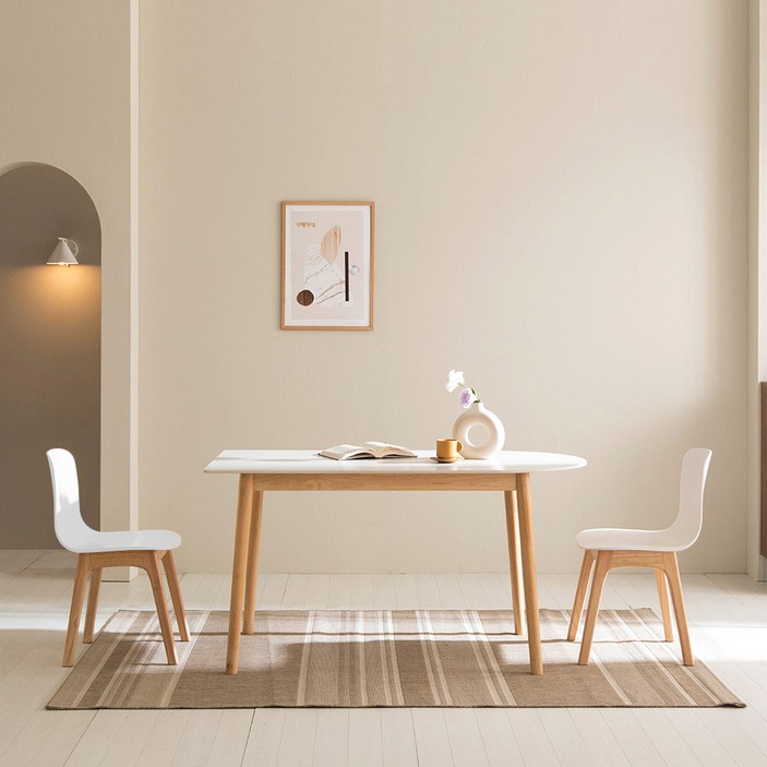 카도 통세라믹 1400 반타원 식탁 + 밀키의자 2p 2인용 방문설치, 식탁(퓨어화이트), 의자(화이트)