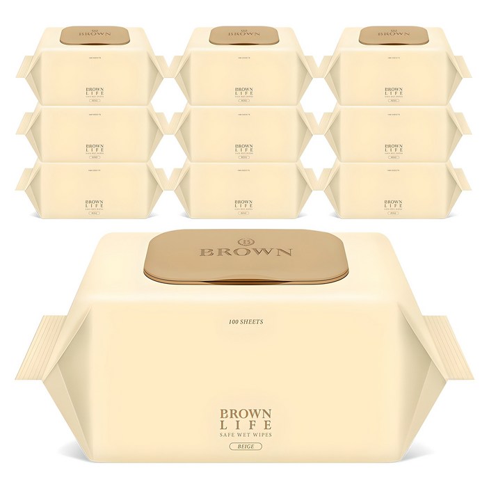 브라운라이프 베이지 엠보싱 대용량 물티슈 캡형, 50g, 100개입, 10개 브라운라이프 베이지 엠보싱 대용량 물티슈 캡형, 50g, 100개입, 10개