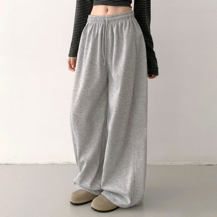 플랜데이 여성용 롱/숏 기장 버블 핀턱 아방 와이드 트레이닝팬츠