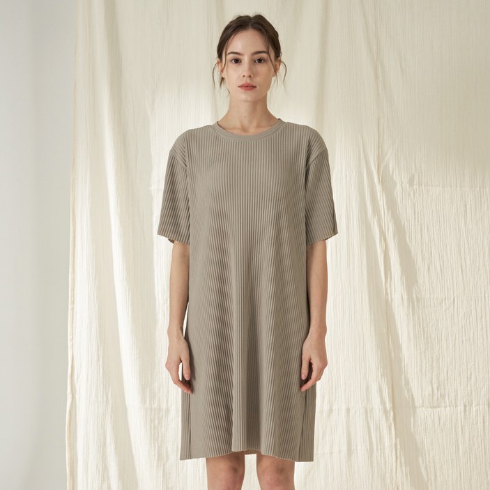 210에디트 여성용 플리츠 반팔 원피스 ZD2OP561