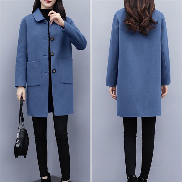 AOKADA 중년 여성 봄 가을 루즈핏 발마칸 코트 모직 하프 코트