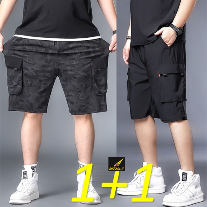 (1+1)2벌세트 XL-10XL 빅사이즈 남성 트레이닝바지 반바지 카고 반바지 스판 여름 건빵바지 SMHTP40
