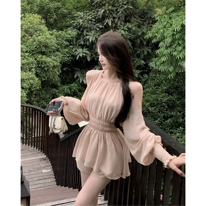 베이비블루 핑크 스모크 쉬폰 여리핏 투피스 세트