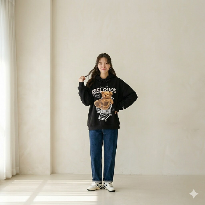 스타일닥터 가을 겨울 맨투맨 루즈핏 귀여운 기모 도톰 커플 곰돌이 후드티