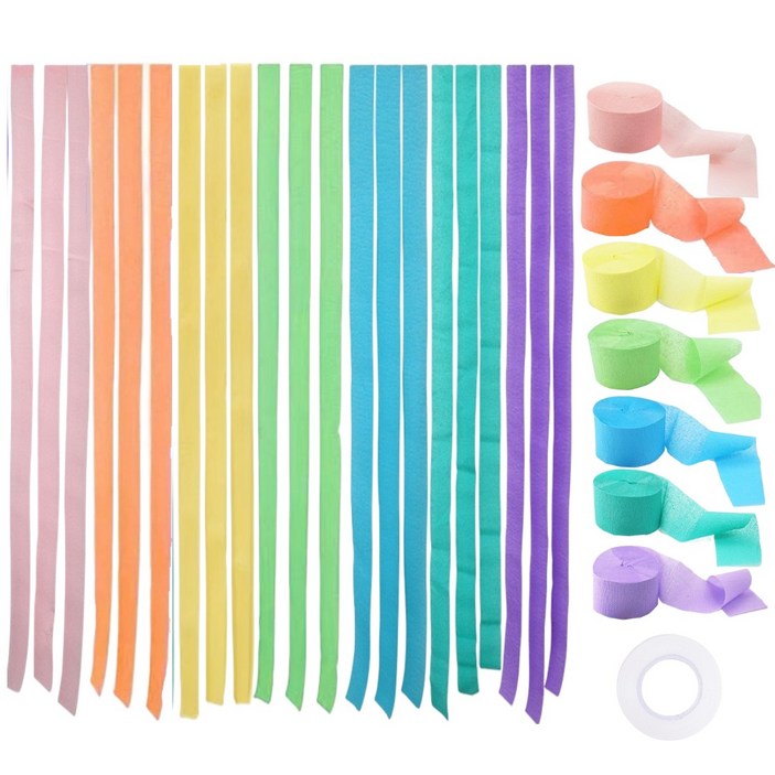 파티 스트리머 25m 칼라별 세트구성 파티커튼 데코 소품 생일 포토존 벽 천장 장식, 파스텔 레인보우