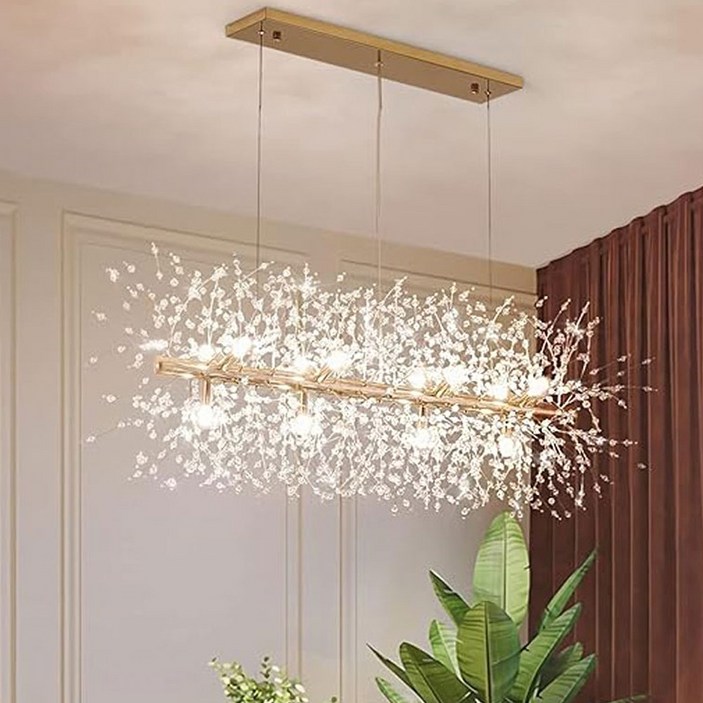눈꽃 버스커 샹들리에조명 크리스탈 비즈 골드 펜던트 일자 식탁등 주방 거실 다이닝룸 12등