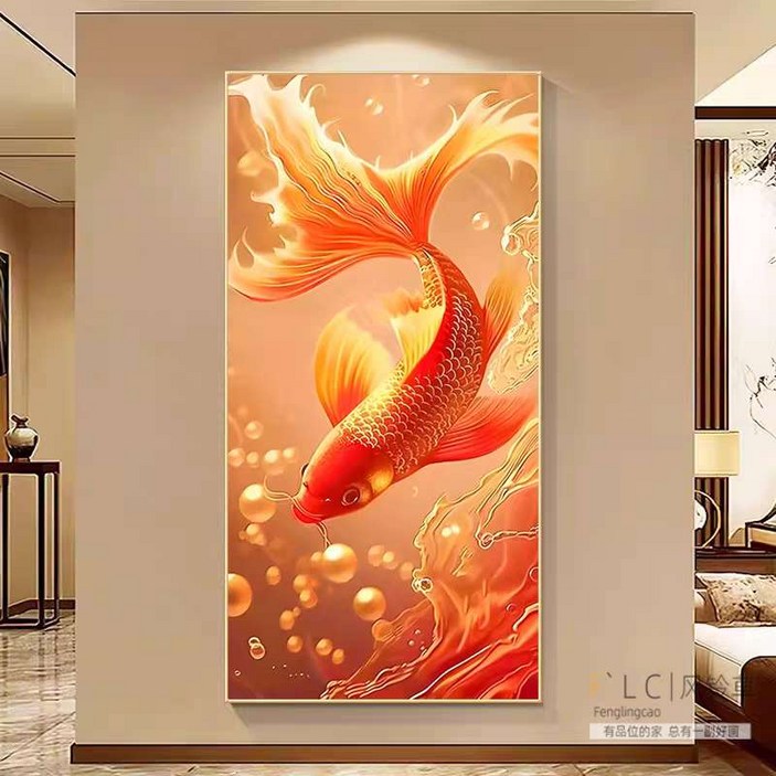 보석십자수 DIY 재물운 잉어 부귀도 45x 70cm 액자미포함