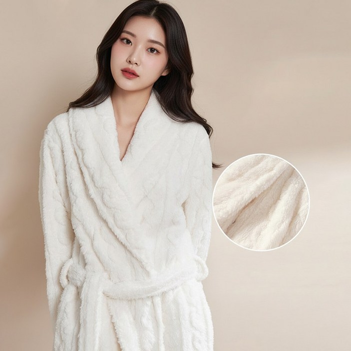 LareinaT 소프트 스킨십 샤워가운 순면 여성 샤워가운 극세사 가운, 화이트, 1개