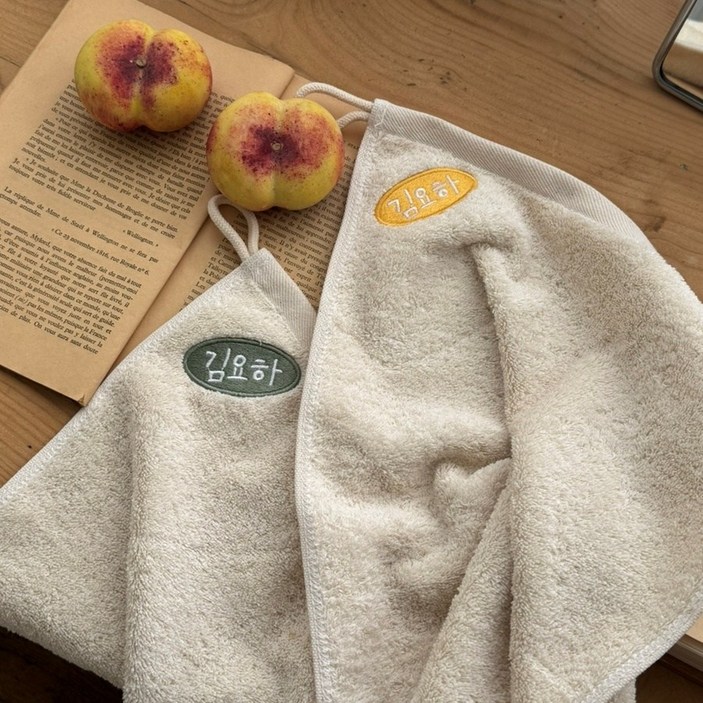 가정식자수 이름자수 어린이집 고리수건 유치원 무염 5장 세트 40수 코마사, 1세트, 오벌라인-베이지