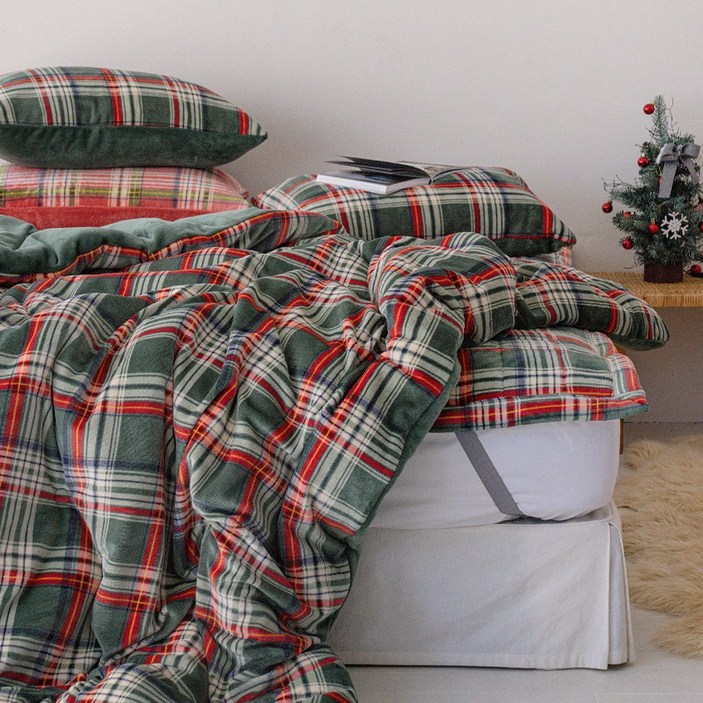 밀키 체크 밀크 극세사 부드러운 이불 베개커버 패드 침구 세트