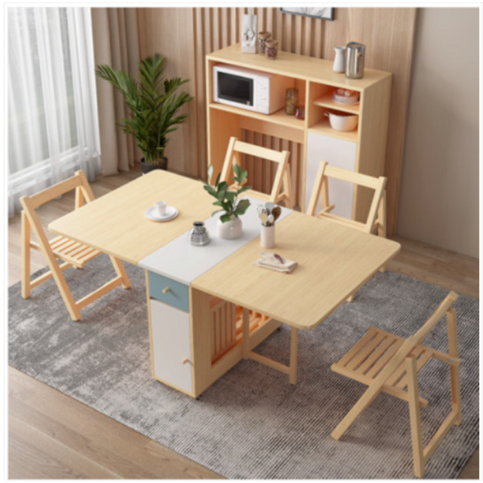 공간 활용 이동 테이블 빈티지 확장형 접이식 식탁 테이블 식탁 1.2M 의자별도, 1.5M원목의자4개