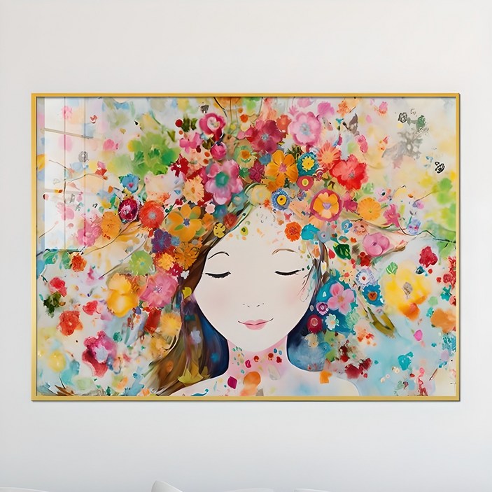 아트블루 꽃의 여인 인물 추상화 북유럽 감성 그림 인테리어 액자, 14꽃머리 여인 B알록달록
