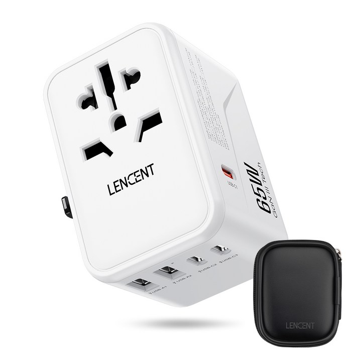 LENCENT 5포트 고속충전 65W 해외 여행용 멀티 플러그 어댑 한국 미국/일본/태국/베트남/중국/호주/영국/싱가포르/말레이시아 변환 Type A/C/G/I 플러그 화이트, 1개