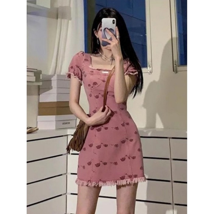COSYEVNO 여름 여성 슬림 미니 원피스 퍼프 소매 프릴 디테일 드레스 BCXbtq6