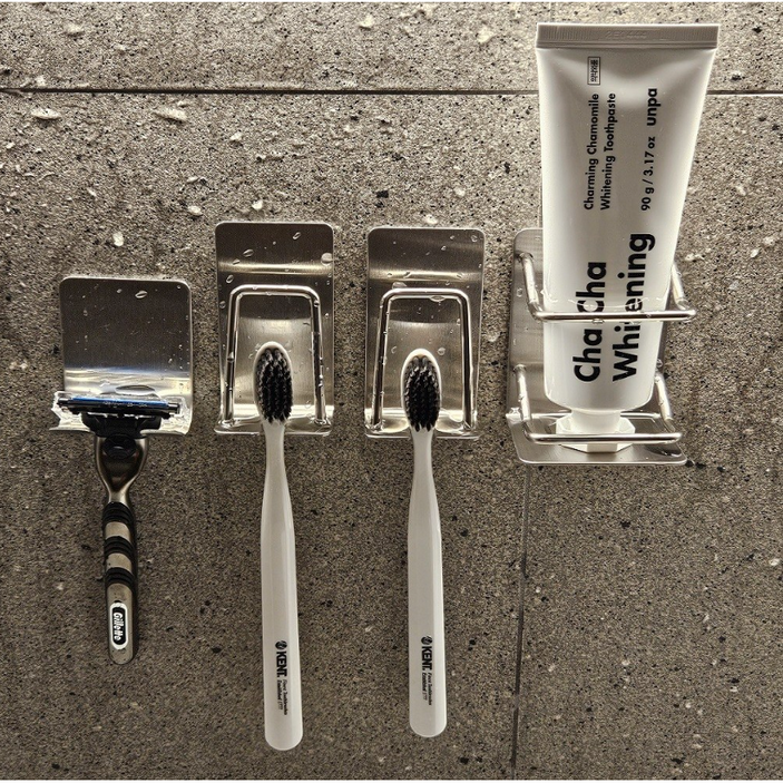 아크배라 304 올 스텐 칫솔걸이 무타공 칫솔꽂이 세트, 2인용, 1개