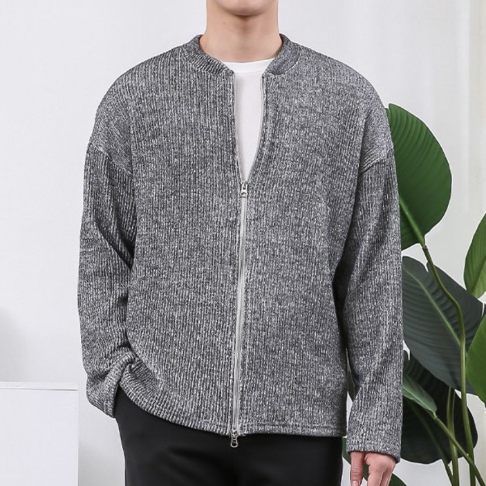 [오버나인] 남자 골지 양집업 니트 스판 투웨이 가디건