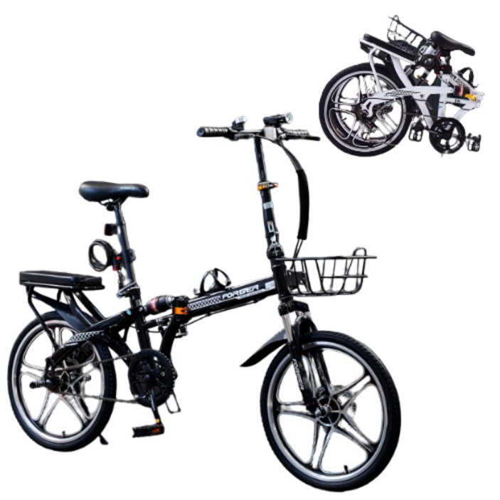 전기세발자전거 [7단기어] 접이식자전거 미니벨로 출퇴근 여성용 자전거, 블랙