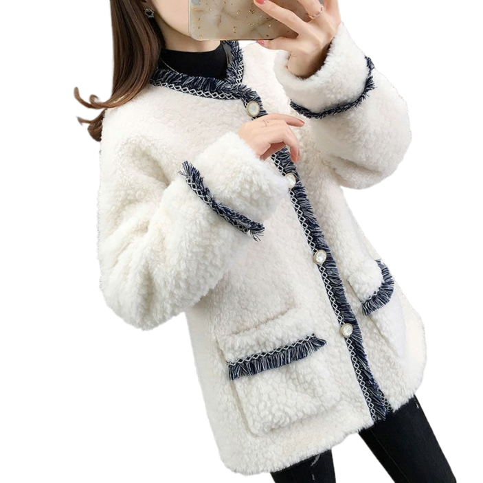 여성 램스울 코트 가을 겨울 두꺼운 인조털 자켓