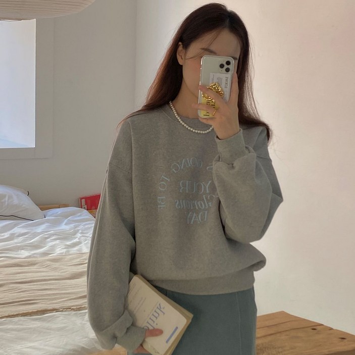 여성용 레터링 긴팔 레터링 맨투맨 티셔츠