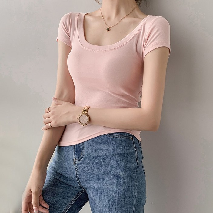 Ogfaour 여자 여름 U넥  쇼트 티셔츠 O30580