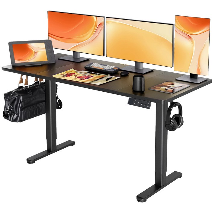 Claiks 높이조절 전동책상 모션데스크 공부 사무용 컴퓨터 책상 조절 스탠드 테이블, 블랙