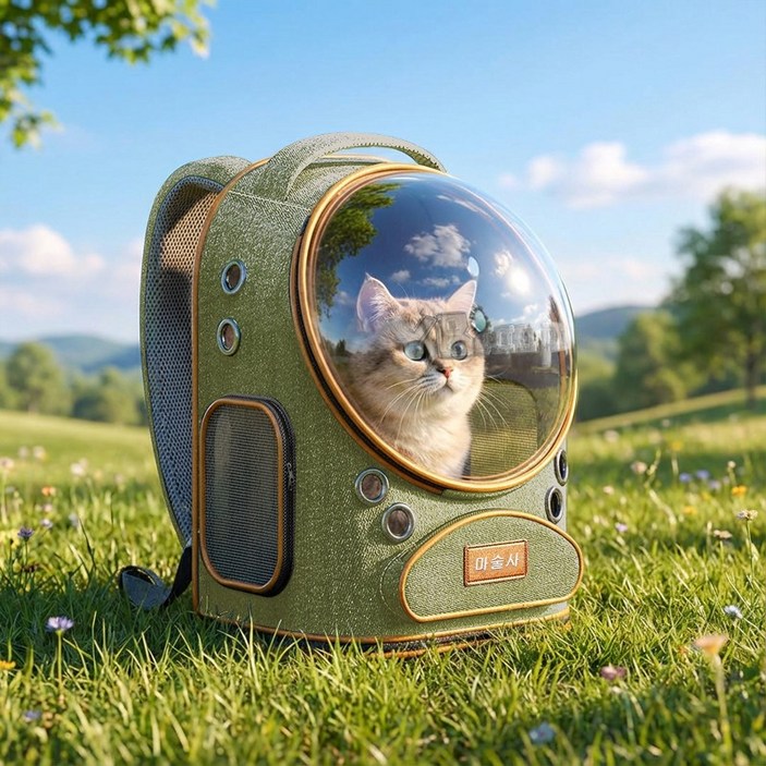 마술사 대용량 우주선 반려동물 이동가방 3면통풍, 1개, 그린