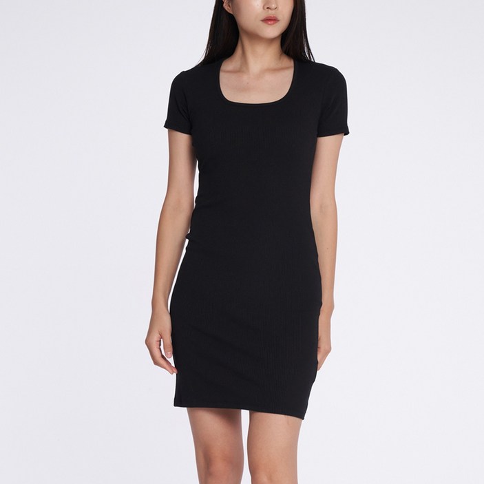 24COMMA CADS005_017 시티 올 데이 크레오라 골지 라운드넥 반팔 미디 원피스