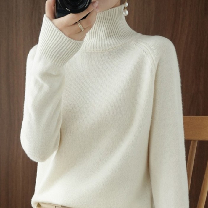 여성 가을겨울 단색 목폴라 부드러운 스웨터 니트 MMA