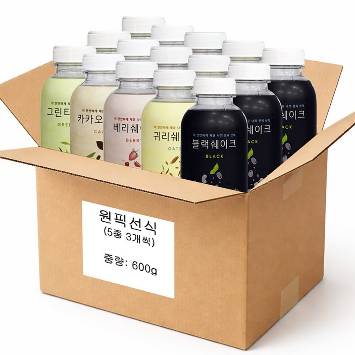 원픽선식 5종 3개씩 블랙쉐이크, 베리쉐이크, 그린티쉐이크, 귀리쉐이크, 카카오쉐이크