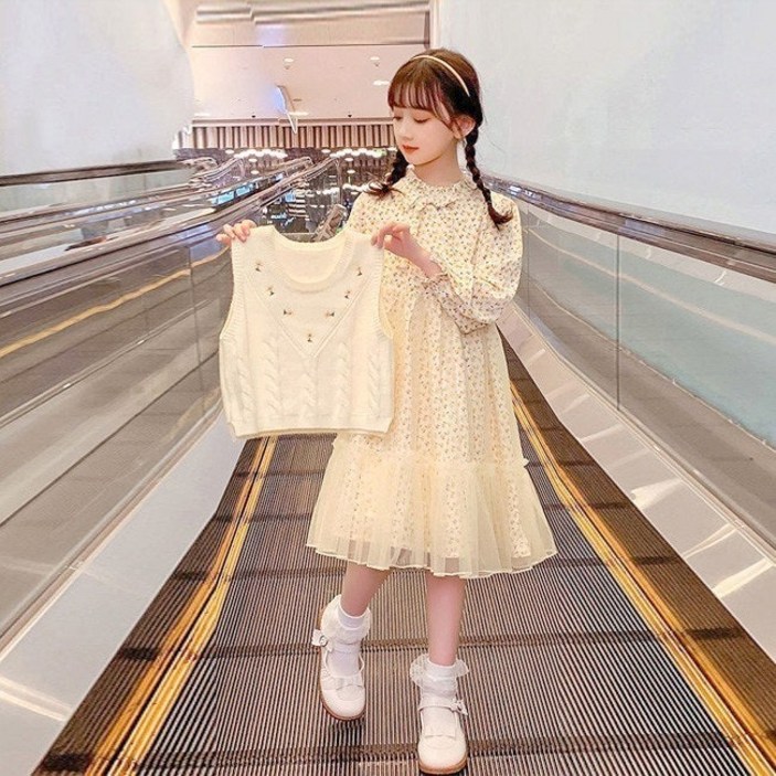 해피델리 주니어 새봄 잔꽃 샤 쉬폰원피스 레이스원피스니트조끼쉬폰플라워